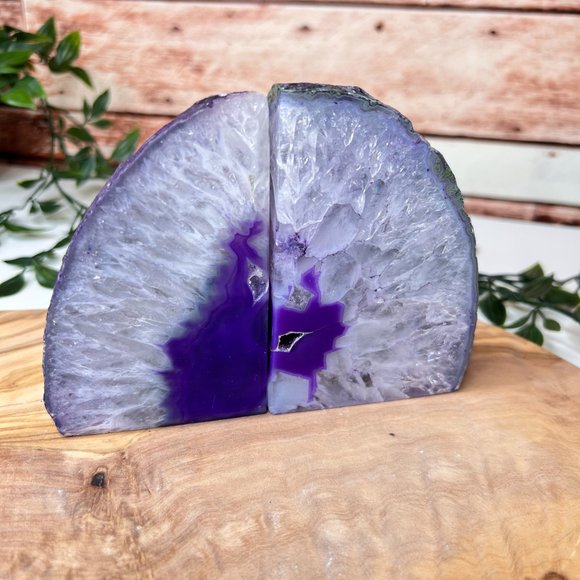 Purple Agate Crystal Bookend Pair - Geode Bookend - Boho Home Decor - Picture 2 of 12